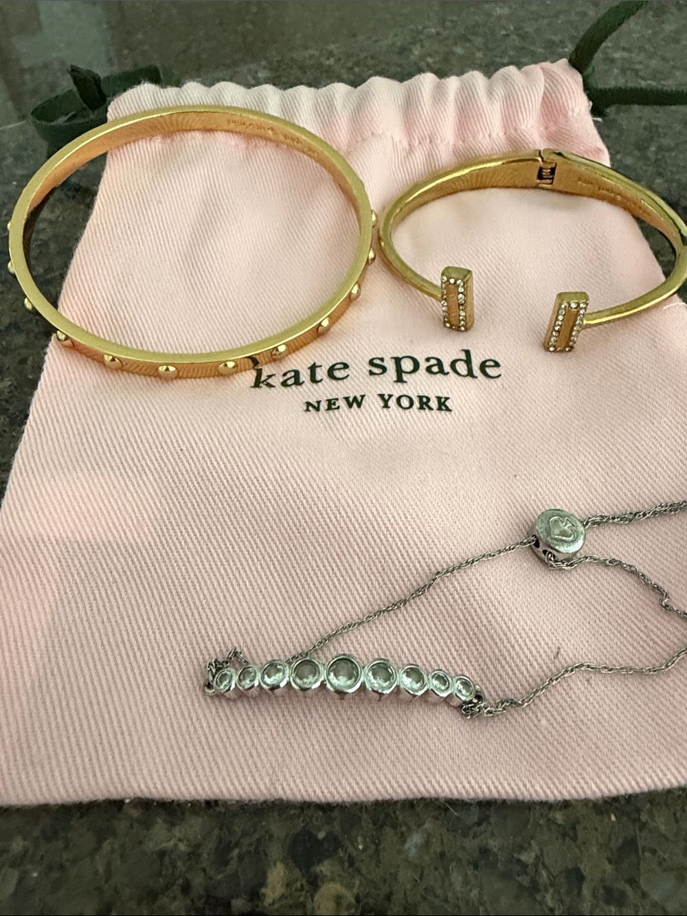 kate spade Gold T-Bar and Stud Bangle Set with Silver Accent Chain